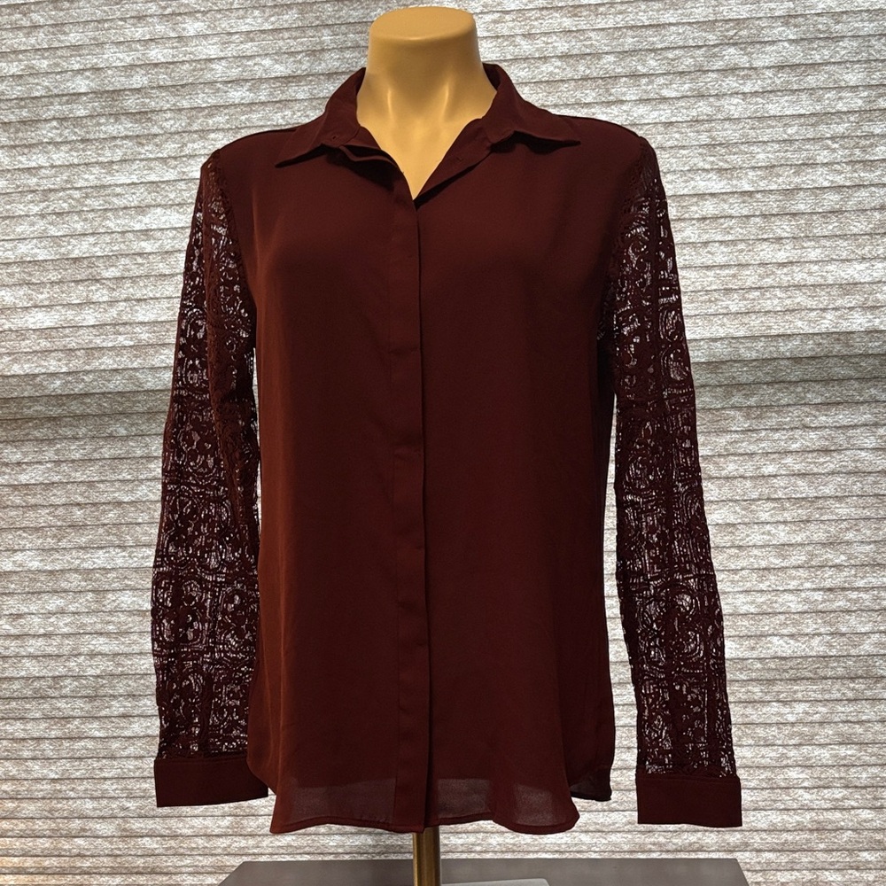 LOFT Burgundy Lace Sleeve Blouse